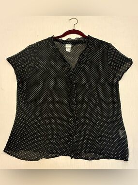 Covington Black Polka Dot Short Sleeve Button Front Blouse